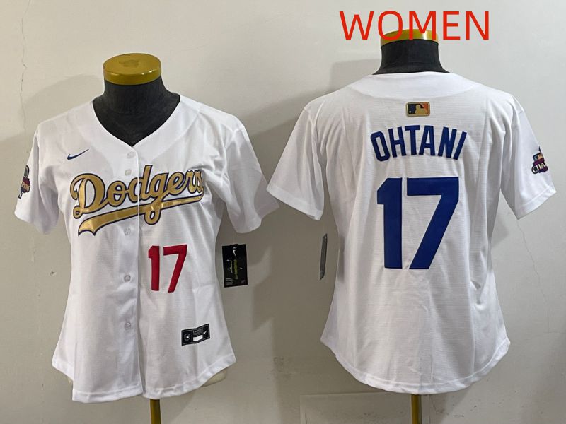 Women Los Angeles Dodgers 17 Ohtani White Champion edition Nike MLB Jersey style 008